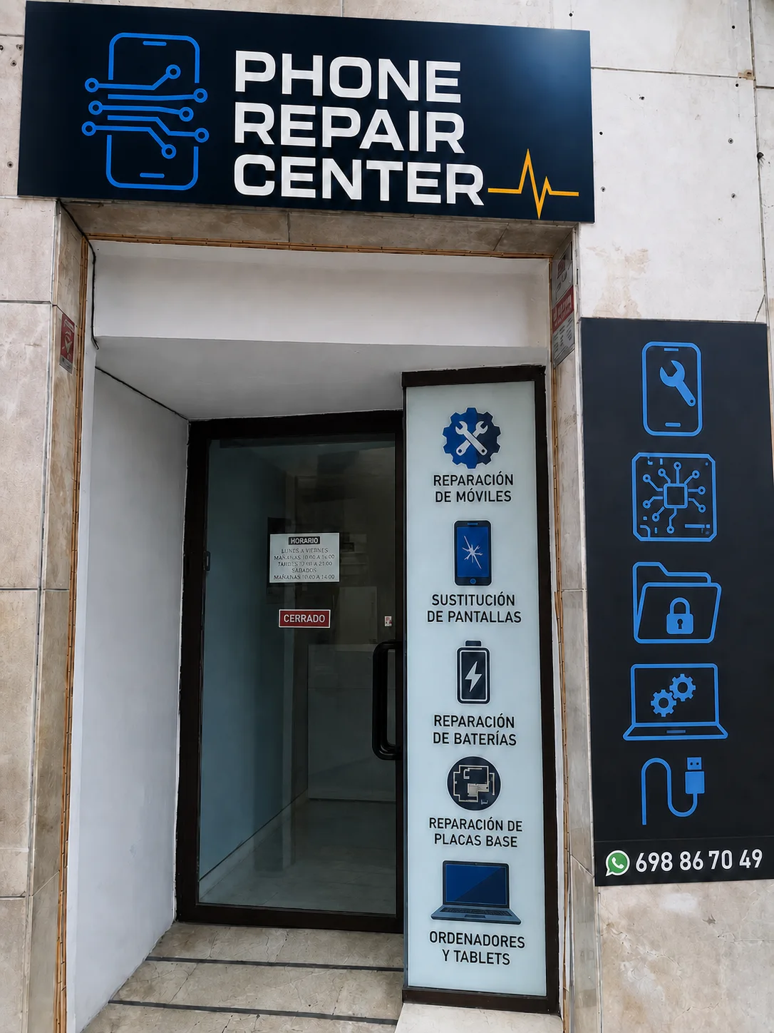 Representación comercial de la fachada de Phone Repair Center en Antequera